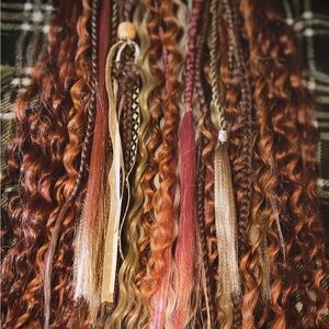 Bohemian Style, copper,blonde, & dark red curly dreadlock extensions 🧡